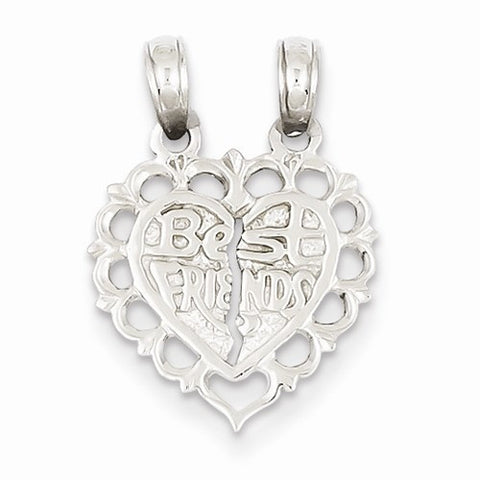 14k White Gold Reversible Best Friends Break-apart Heart Pendant, Pendants for Necklace