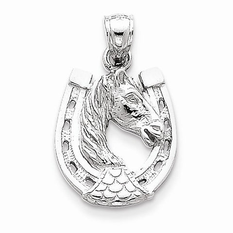 14k White Gold Horse Head in Horseshoe Pendant, Pendants for Necklace