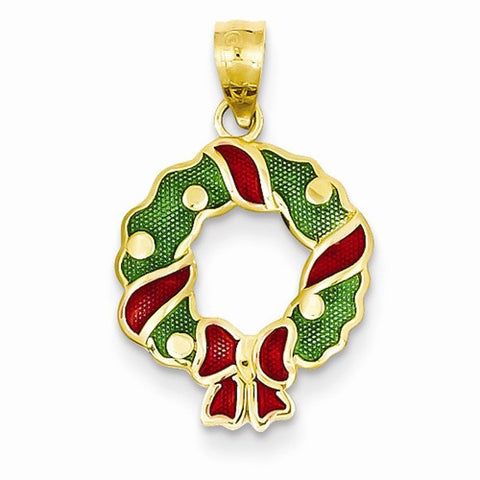 14k Gold Enameled Wreath Pendant, Pendants for Necklace