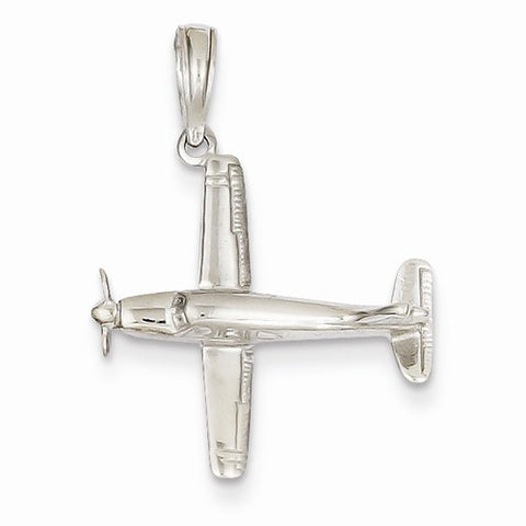 14k White Gold 3-D Low-Wing Airplane Pendant, Pendants for Necklace