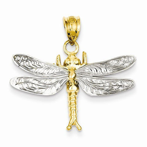 14k Gold Two-tone Dragonfly Pendant, Pendants for Necklace