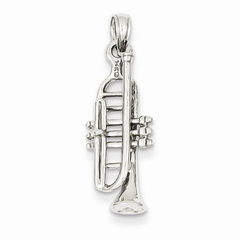 14k White Gold 3-D Trumpet Pendant, Pendants for Necklace