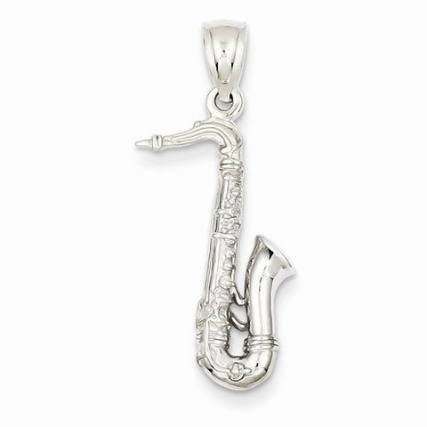 14k White Gold 3-D Tenor Saxophone Pendant, Pendants for Necklace