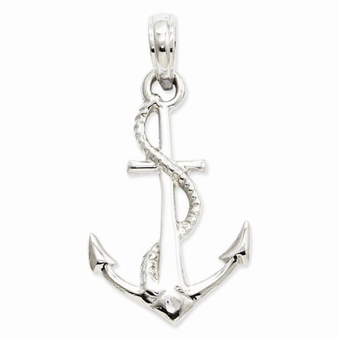 14k White Gold 3-D Anchor with Rope Pendant, Pendants for Necklace