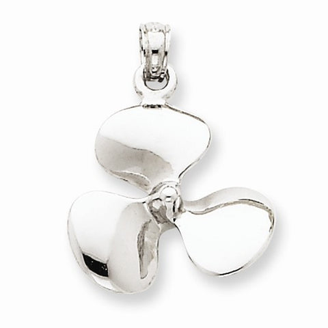14k White Gold 3-D Three Blade Propeller Pendant, Pendants for Necklace
