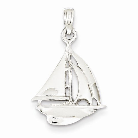 14k White Gold 3-D Sailboat Pendant, Pendants for Necklace