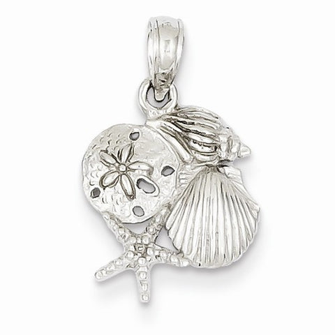 14k White Gold Four Shell Mini Cluster Pendant, Pendants for Necklace