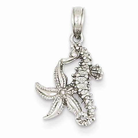 14k White Gold Starfish & Seahorse Pendant, Pendants for Necklace