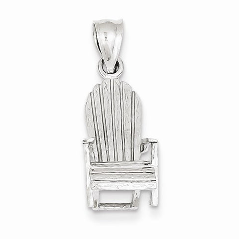 14k White Gold 3-D Adirondack Style Beach Chair Pendant, Pendants for Necklace