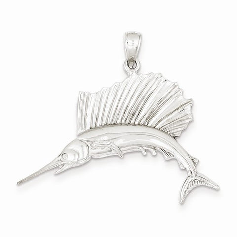 14k White Gold Sailfish Pendant, Pendants for Necklace