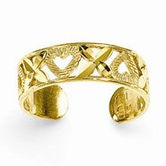 14k Yellow Gold Diamond-cut X & Heart Toe Ring
