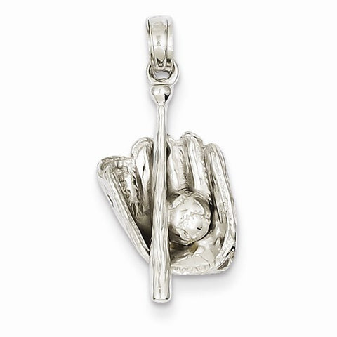 14k White Gold 3-D Baseball Glove, Bat & Ball Pendant, Pendants for Necklace