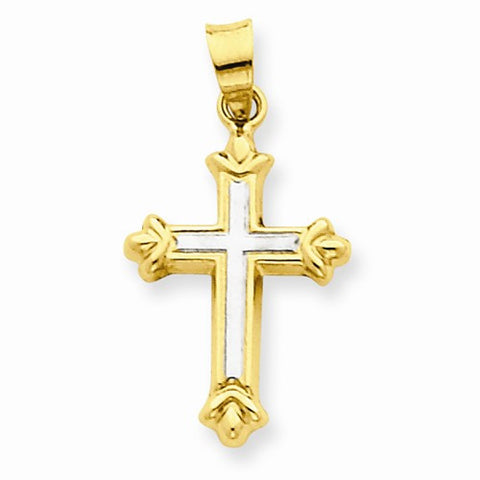 14k Gold w/Rhodium Hollow Cross pendant, Pretty Pendants for Necklace