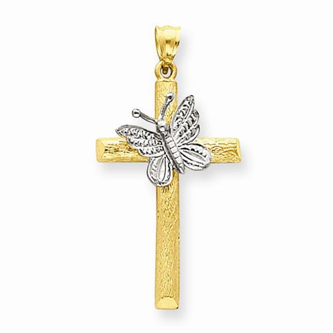 14k Gold Two-tone Cross w/Butterfly Pendant, Pendants for Necklace