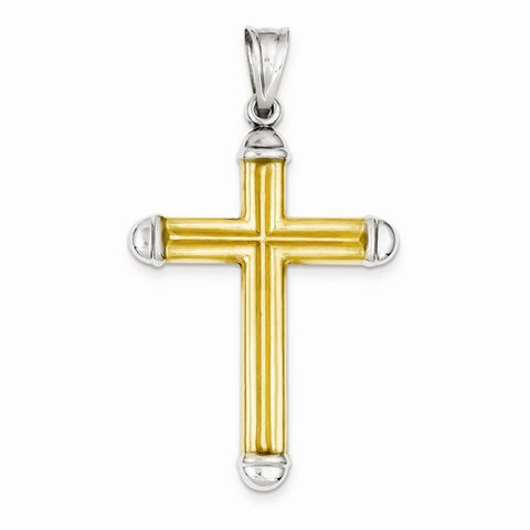 14k Gold Two-tone w/Rhodium Hollow Cross Pendant, Pendants for Necklace