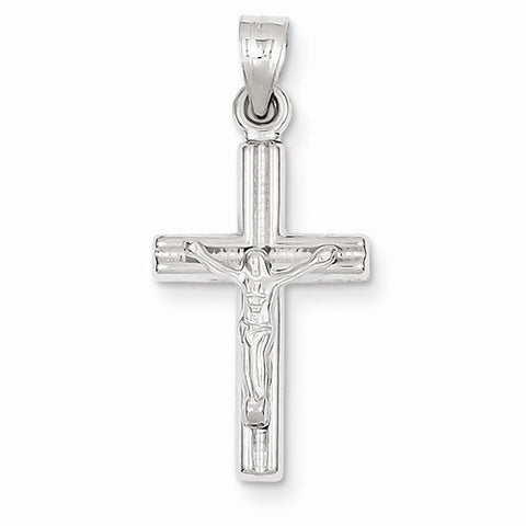 14k White Gold Hollow Crucifix Pendant, Pendants for Necklace