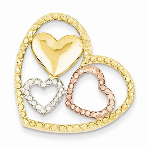 14k Gold Yellow, Rose and Rhodium Heart Pendant, Pendants for Necklace