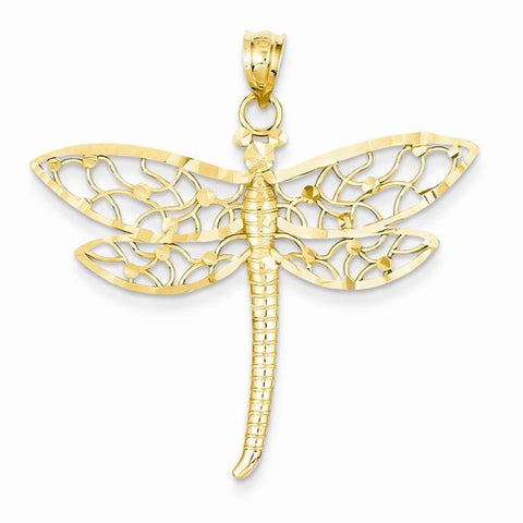 14k Gold Diamond-cut Dragonfly Pendant, Pendants for Necklace