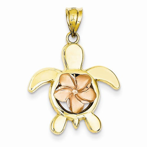 14k Gold Two-tone Rose Plumeria Turtle Charm