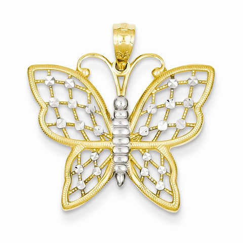 14k Gold and Rhodium D/C Butterfly pendant, Stylish Pendants for Necklace