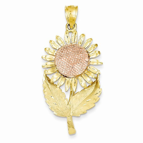 14k Gold Two-tone Sunflower Pendant, Pendants for Necklace