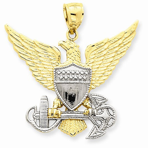 14k Gold Two-tone US Navy Eagle Pendant, Pendants for Necklace