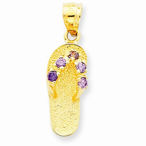 14k Gold June/CZ Birthstone Flip Flop Pendant, Pendants for Necklace
