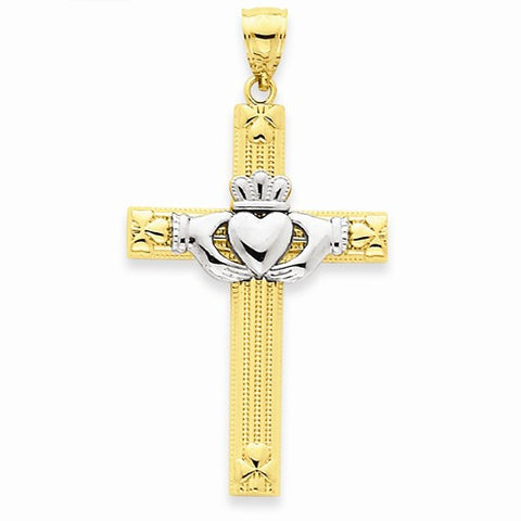14k Gold Two-tone Claddagh Cross Pendant, Exquisite Pendants for Necklace