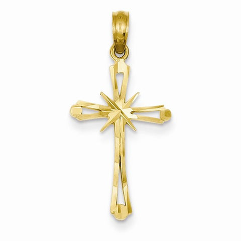 14k Gold Diamond-cut Budded Cross pendant, Fine Pendants for Necklace