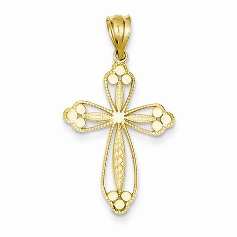 14k Gold Budded Cross Pendant, Stylish Pendants for Necklace