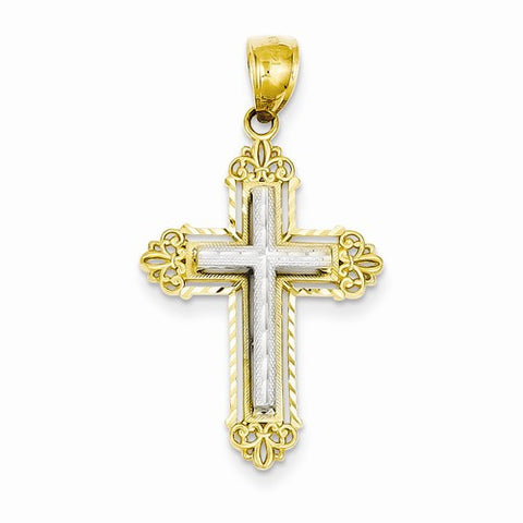 14k Gold Two-tone Fleur De Lis Cross Pendant, Pendants for Necklace