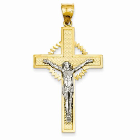 14k Gold Two-tone Diamond-cut Crucifix Pendant, Stylish Pendants for Necklace