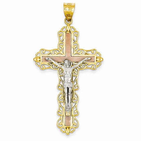 14k Gold Tri-color Diamond-cut Crucifix pendant, Pendants for Necklace