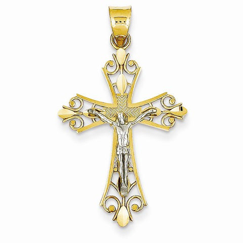 14k Gold Two-tone Diamond-cut Crucifix Pendant, Gorgeous Pendants for Necklace