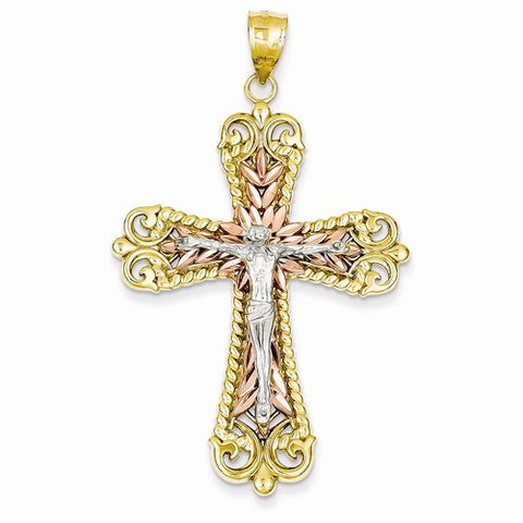 14k Gold Tri-color Crucifix Cross Pendant, Pendants for Necklace
