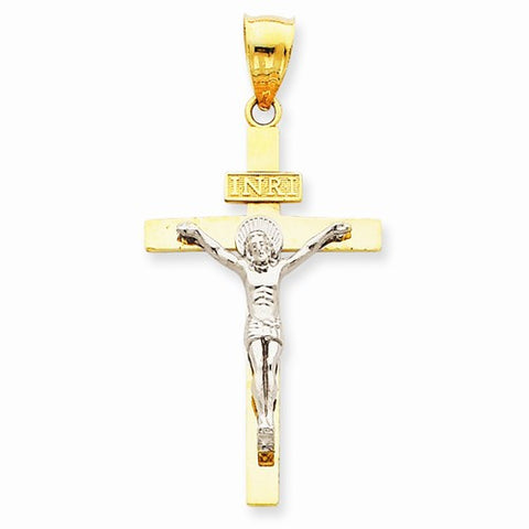 14k Gold Two-tone INRI Crucifix Pendant, Charm
