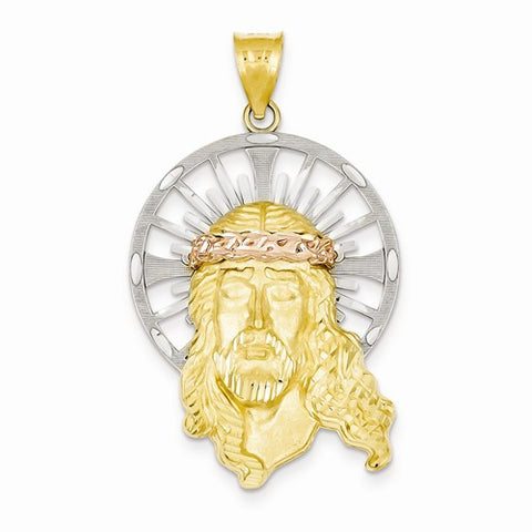 14k Gold Tri-color Diamond-cut Christ Pendant, Pendants for Necklace