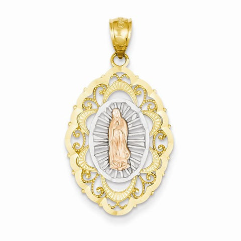 14k Gold Tri-color Our Lady of Guadalupe Pendant, Pendants for Necklace
