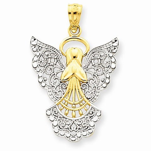 14k Gold w/Rhodium Filigree Angel pendant, Alluring Pendants for Necklace