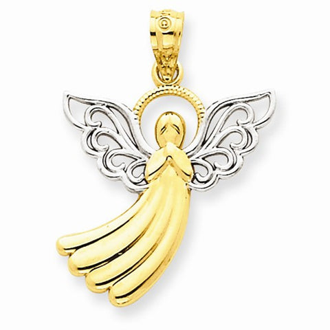 14k Gold w/Rhodium Filigree Angel pendant, Charm