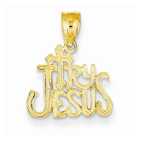 14k Gold Try Jesus Pendant, Pendants for Necklace