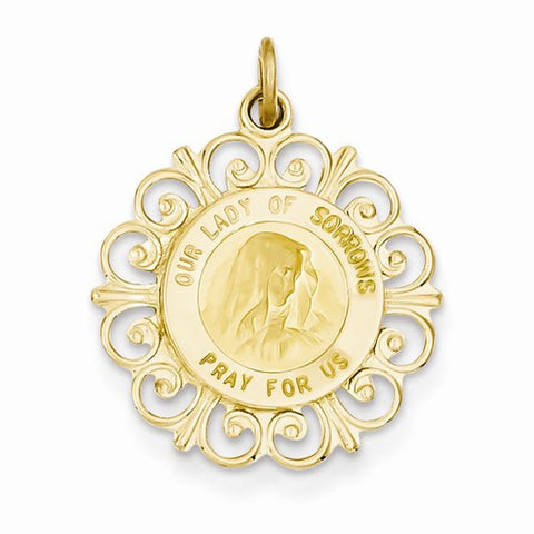 14k Gold Our Lady of Sorrows Medal pendant, Gorgeous Pendants for Necklace