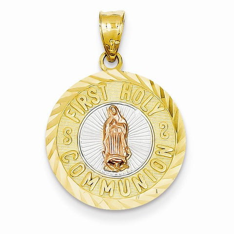 14k Gold Two-tone Our Lady of Guadalupe First Holy Communion Medal Pendant, Pendants for Necklace