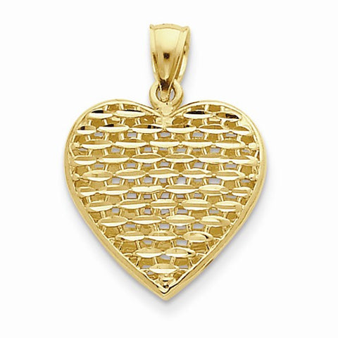 14k Gold 3-D Diamond-cut Woven Heart Pendant, Pendants for Necklace