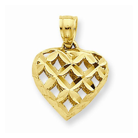 14k Gold 3-D Puffed Diamond-cut Heart Pendant, Pendants for Necklace