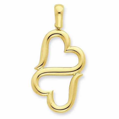 14k Gold 3-D Solid Double Hanging Hearts Pendant, Pendants for Necklace