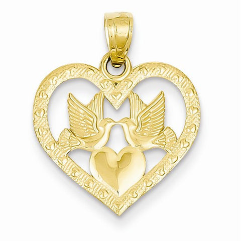 14k Gold Two Doves In Heart Pendant, Pendants for Necklace