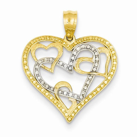 14k Gold & Rhodium D/C Heart Pendant, Pendants for Necklace