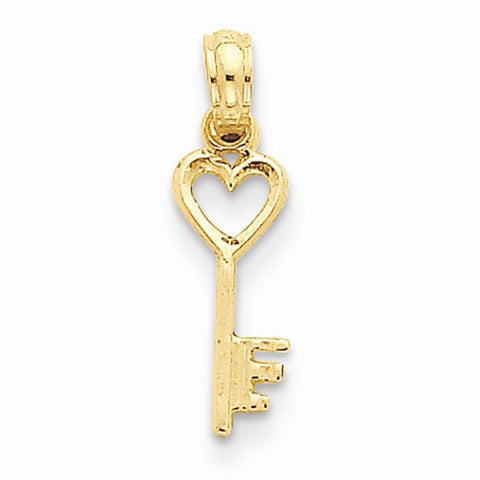 14k Gold Key with Heart Top Pendant, Pendants for Necklace