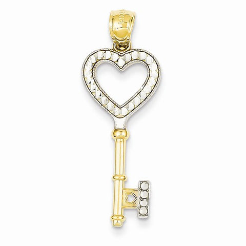 14k Gold & Rhodium Heart Key pendant, Dazzling Pendants for Necklace